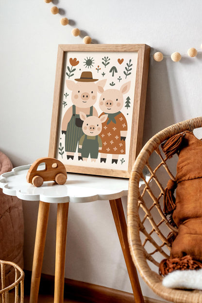 Pig Family Print - Farmhouse Kids Wall Art