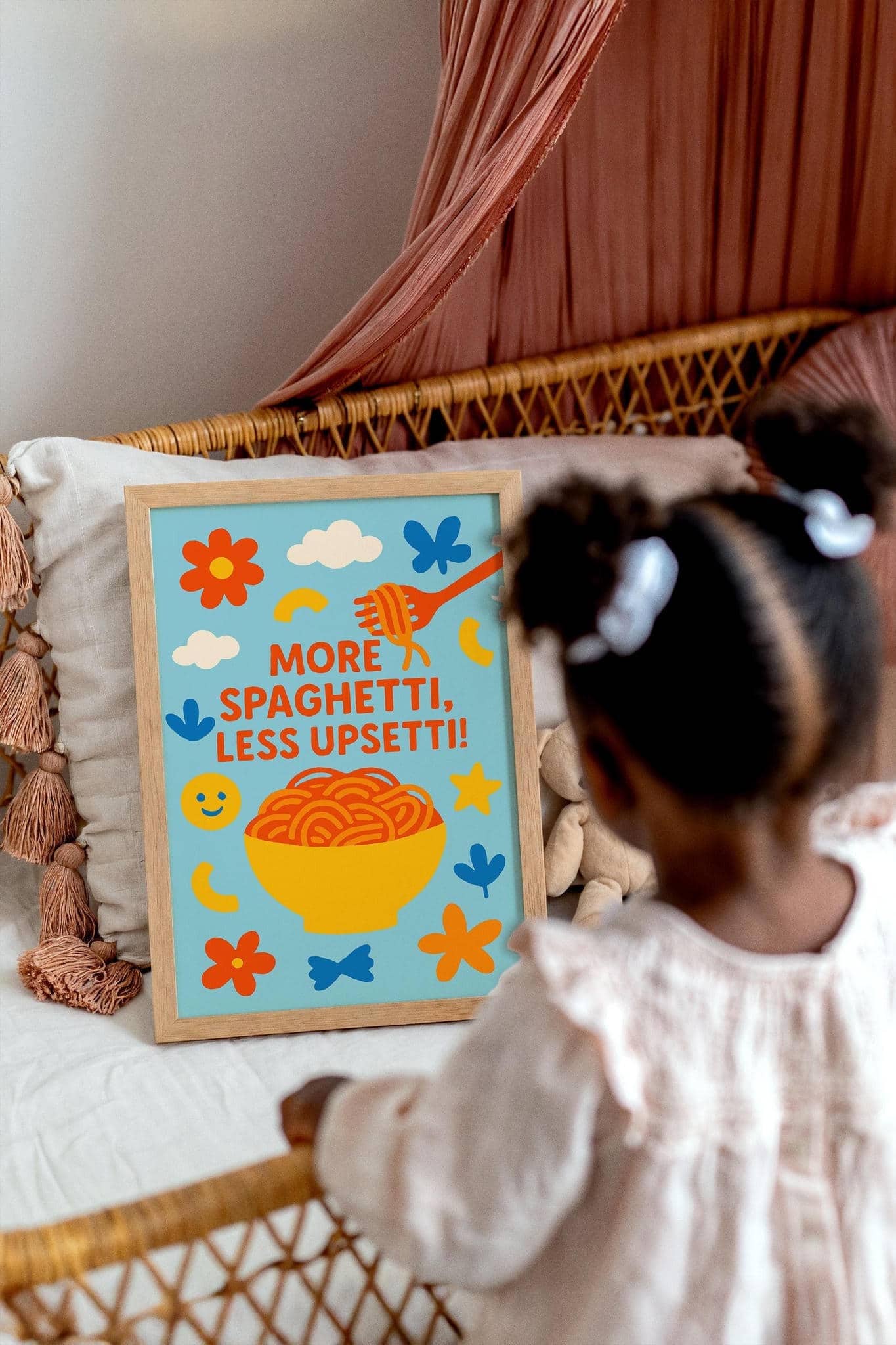 More Spaghetti Less Upsetti Poster – Kids Kitchen Wall Art