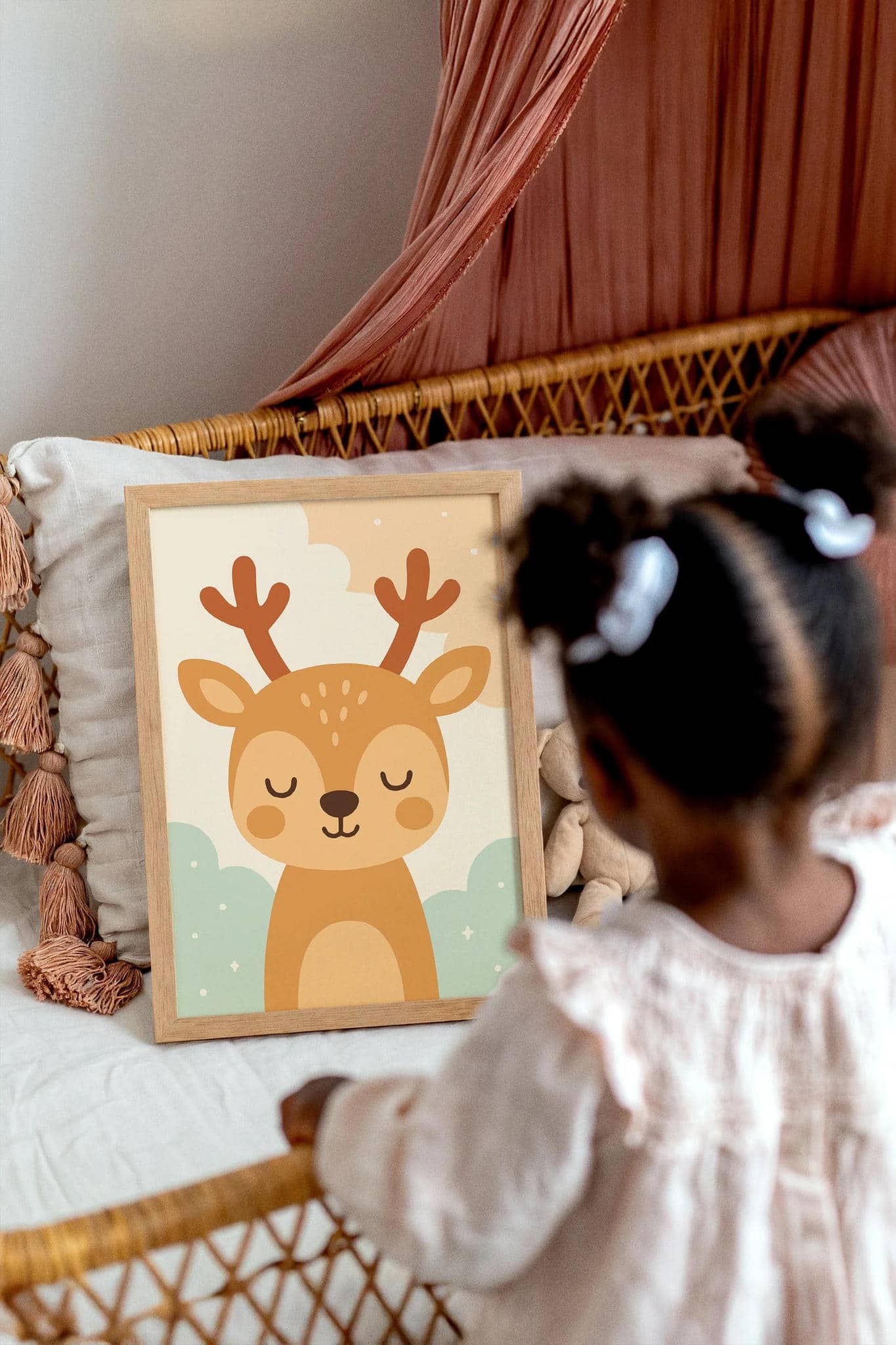 Cute Sleepy Deer Art Print – Nursery Wall Decor