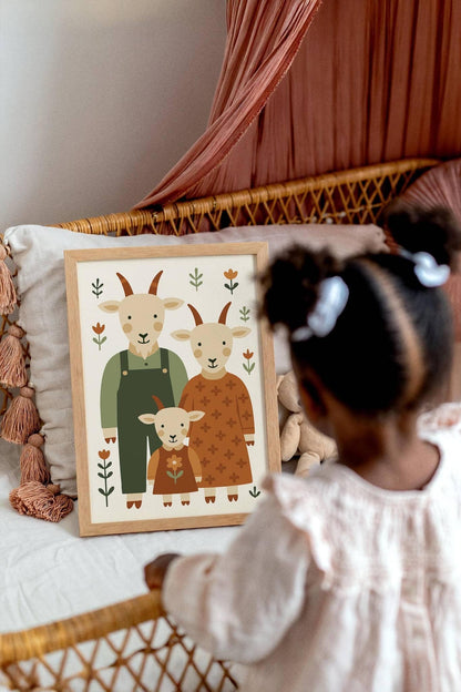 Goat Family Wall Art – Farmhouse Kids Room Decor