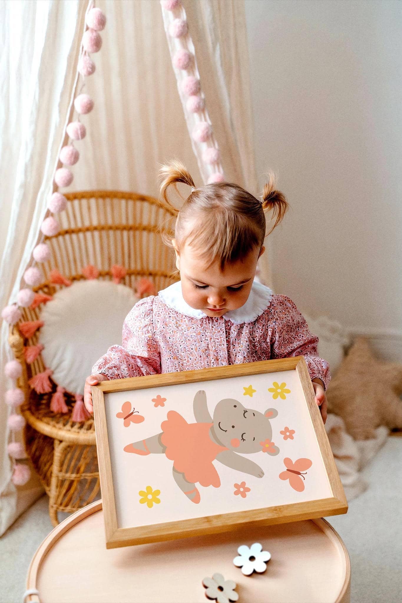 Dancing Hippo Wall Art – Ballet Nursery Print