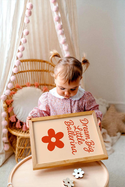 Dream Big Little Ballerina Quote – Red Flower Kids Room Poster