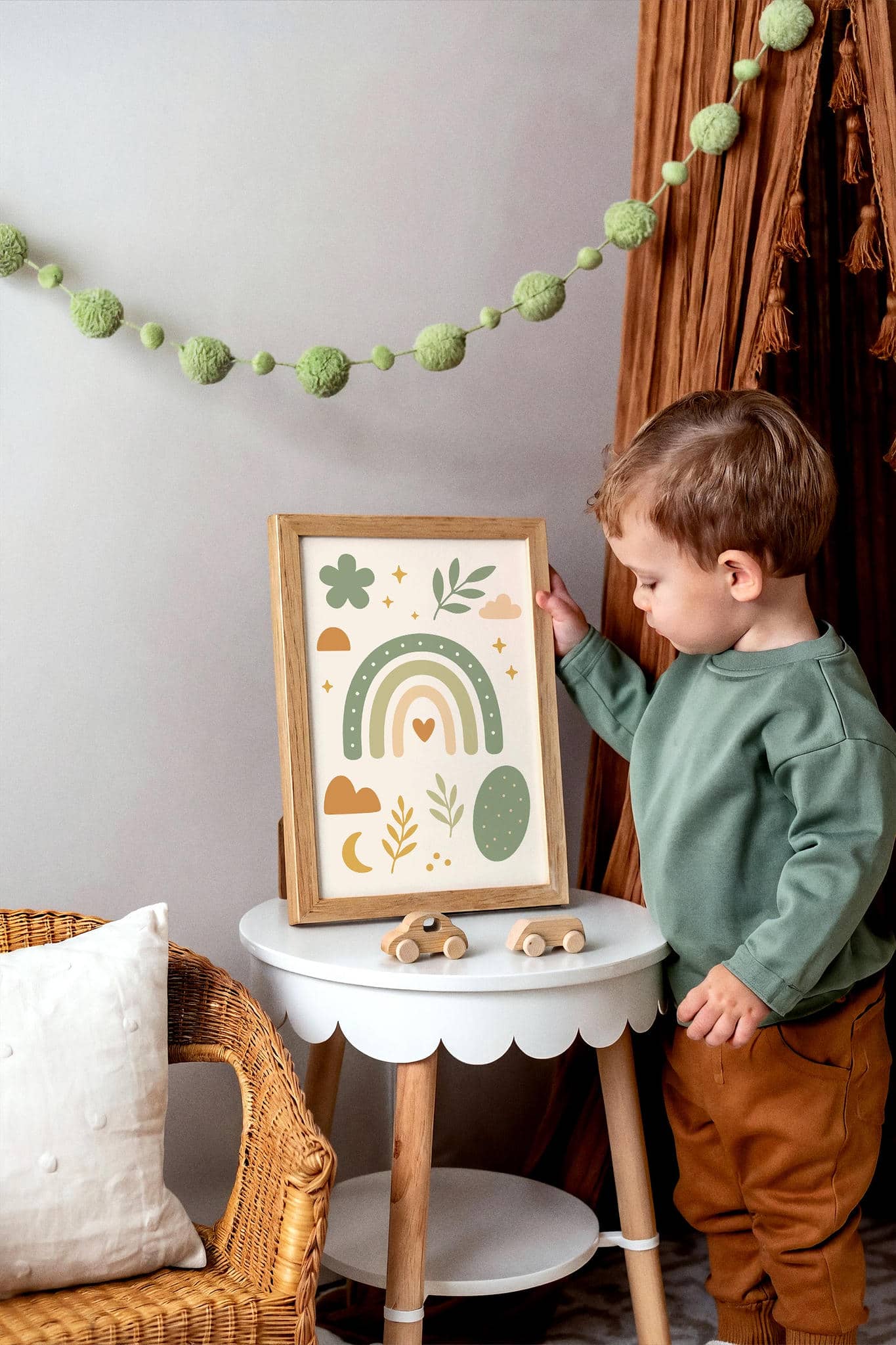 Boho Rainbow Poster – Earthy Green Tones