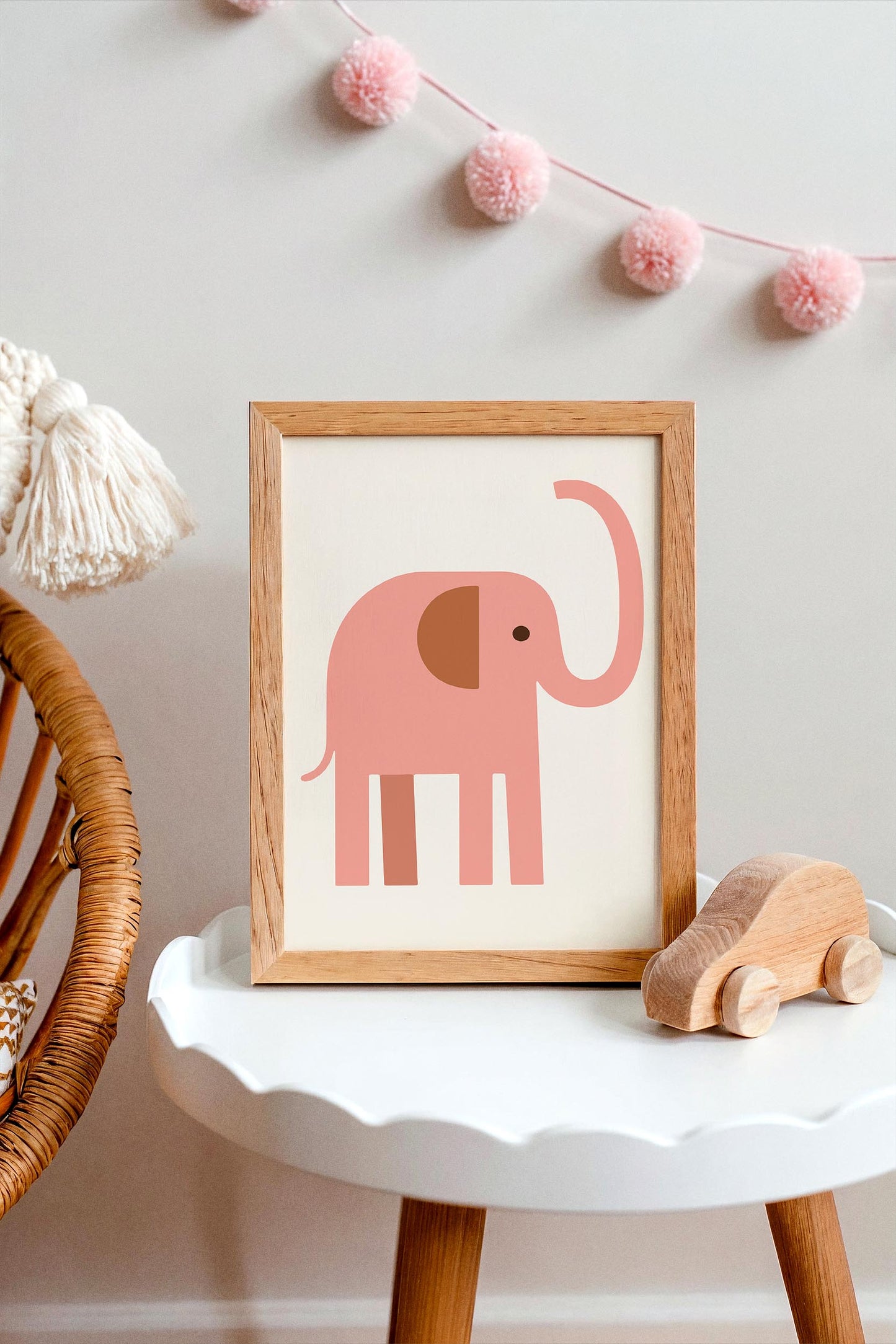 Pink  Elephant Poster - Scandinavian Animal Wall Art