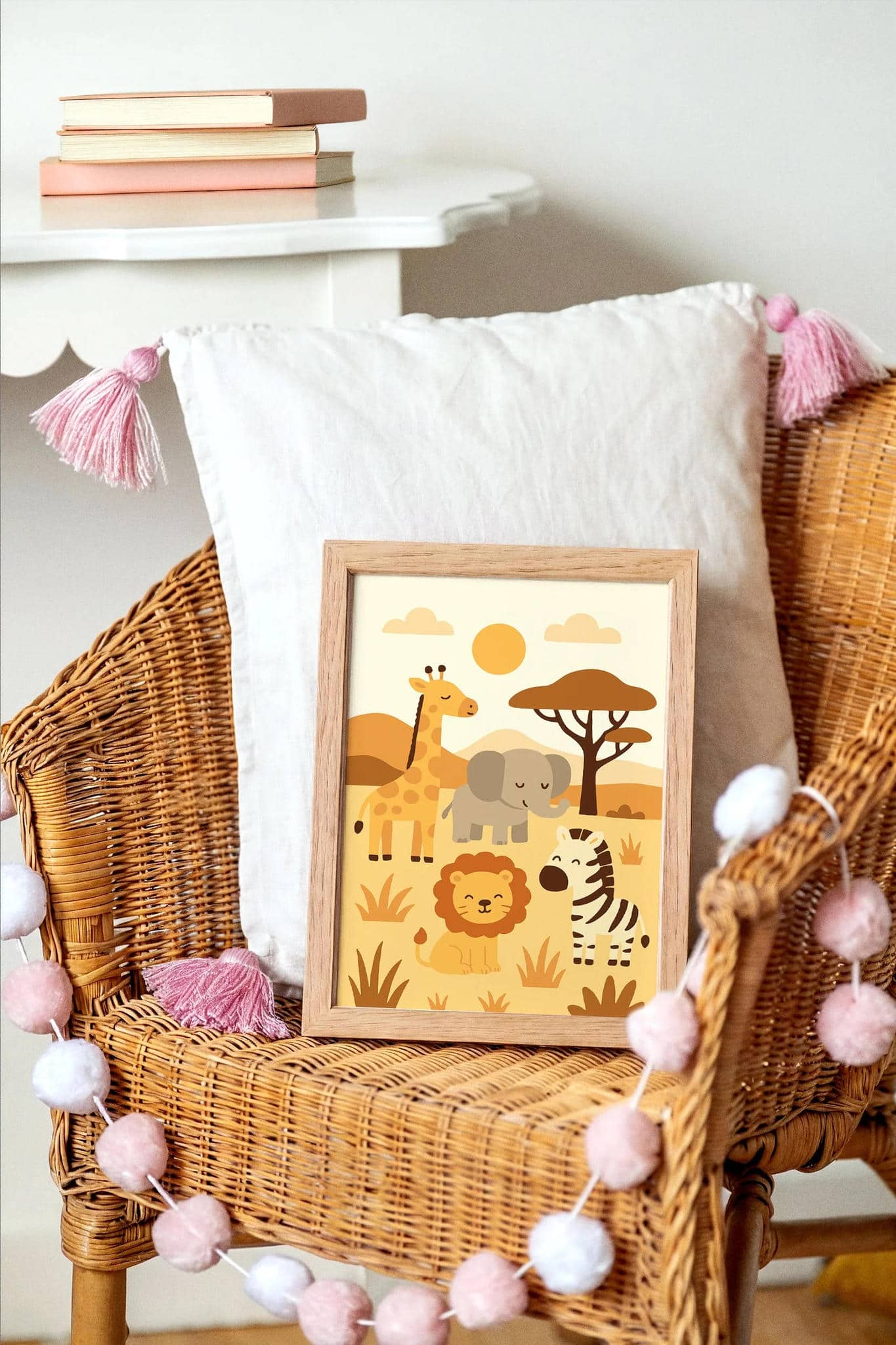 Cute Safari Animal Wall Art – Giraffe, Elephant, Zebra & Lion