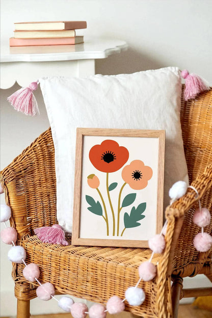 Modern Poppy Flowers Art Print – Aesthetic Kids Room Art