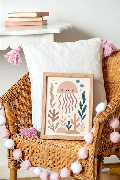 Pink Jellyfish Poster – Ocean Nursery Wall Art