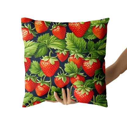 Strawberries Green Red Throw Pillow