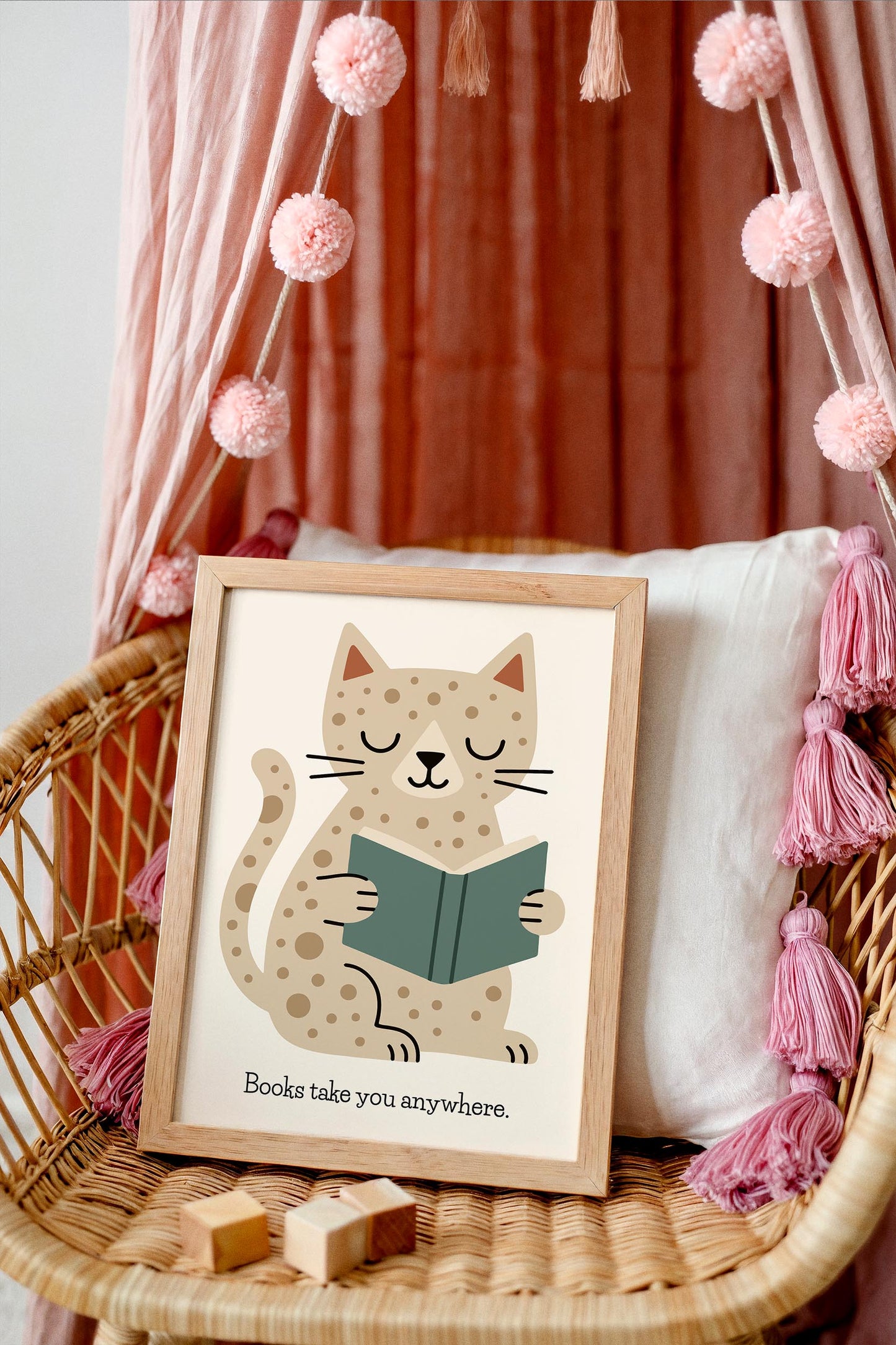 Reading Cat Print - Cute Kids Wall Art