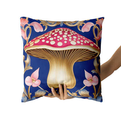 Luxury Mushroom Blue Throw Pillow