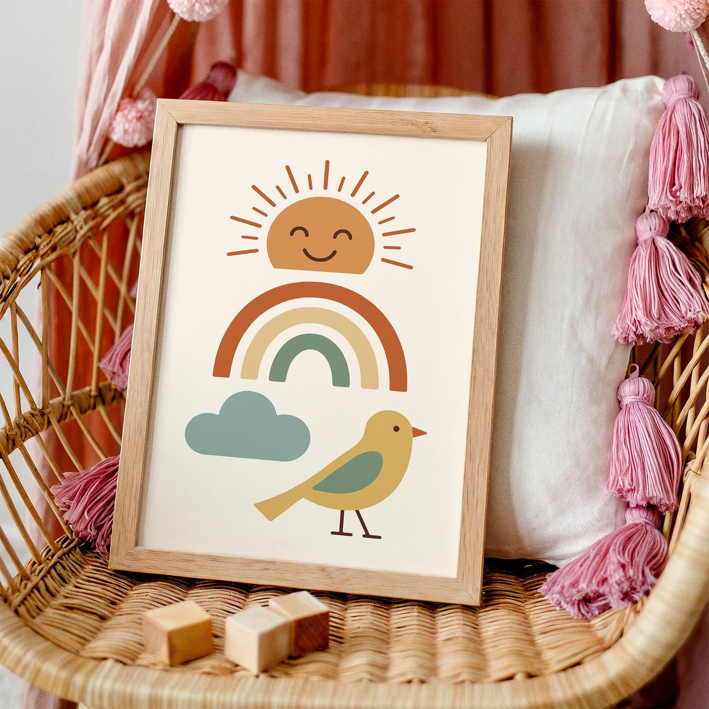 Cute Sun, Rainbow and Bird Poster - Kids Room Wall Decor