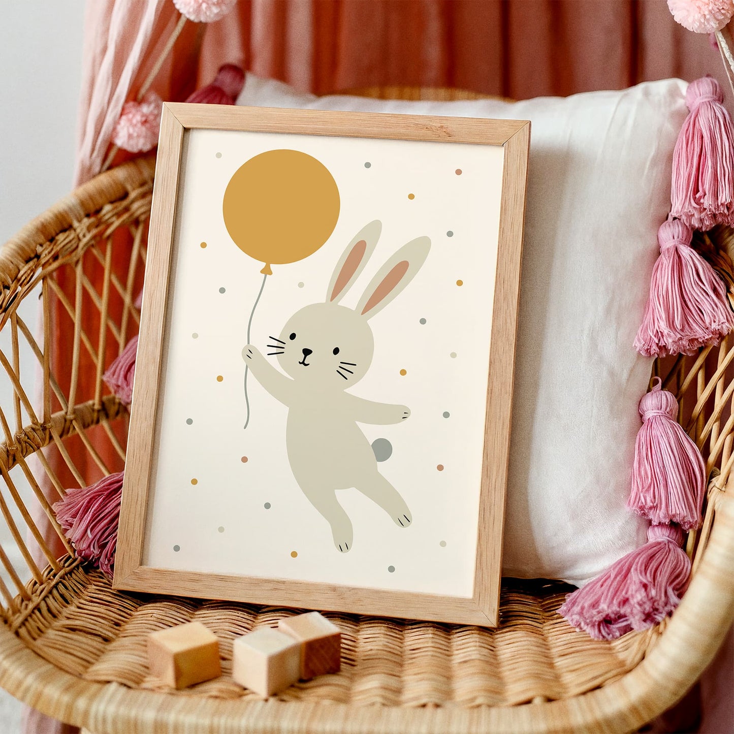 Cute Bunny Balloon Nursery Wall Art Print