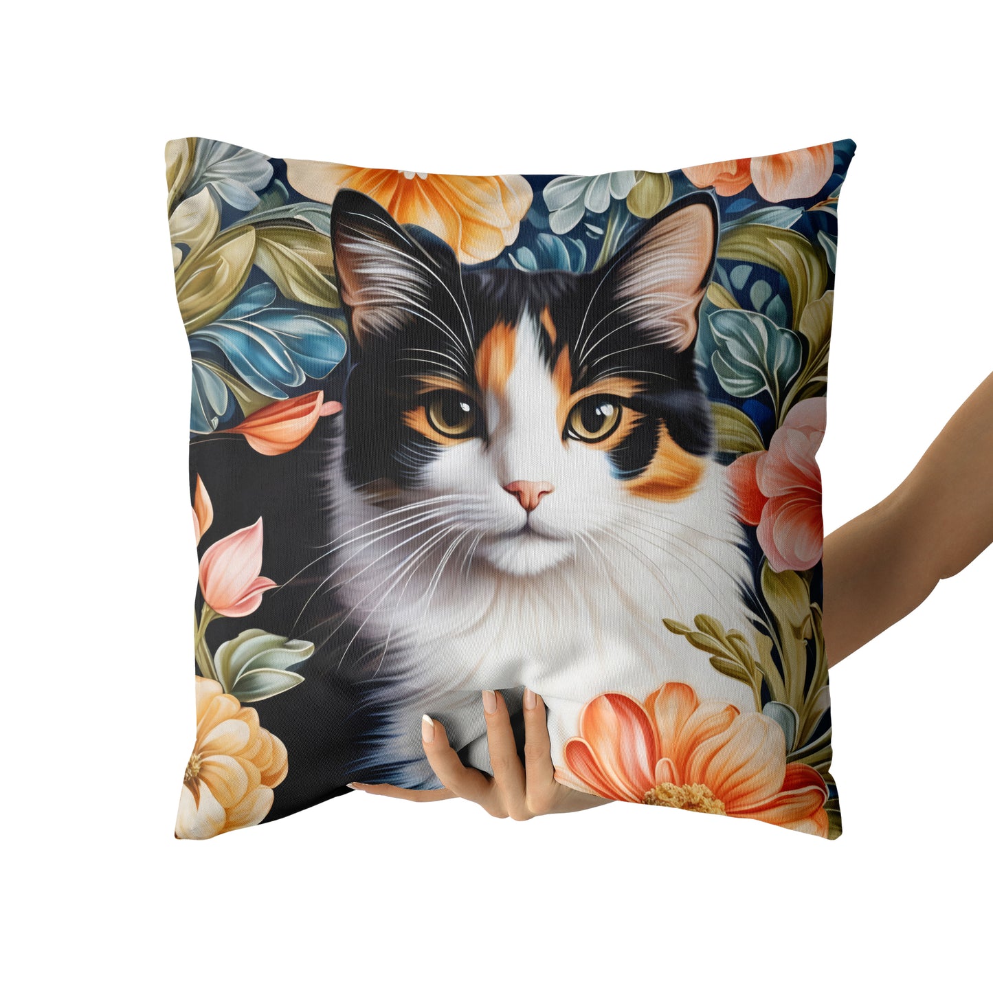 Calico Cat Portrait Elegant Throw Pillow