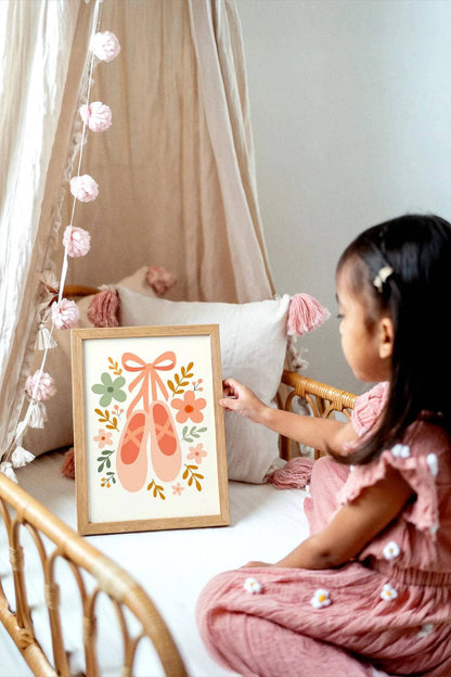 Ballet Shoes & Floral Poster – Dance Wall Art for Girls