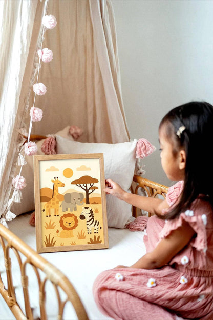 Cute Safari Animal Wall Art – Giraffe, Elephant, Zebra & Lion