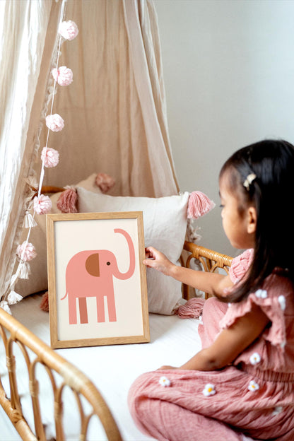 Pink  Elephant Poster - Scandinavian Animal Wall Art