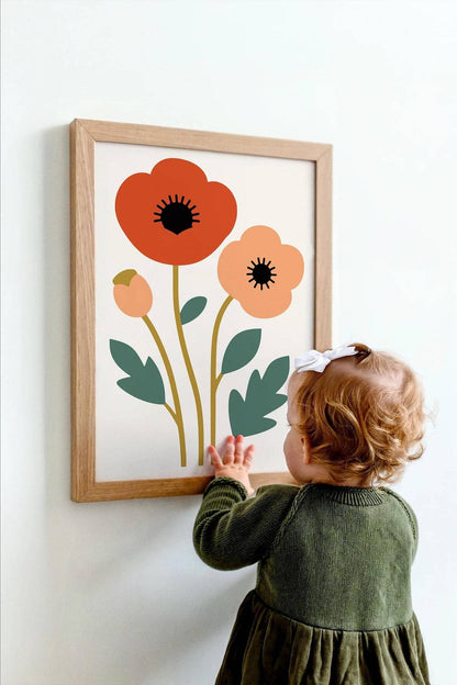 Modern Poppy Flowers Art Print – Aesthetic Kids Room Art