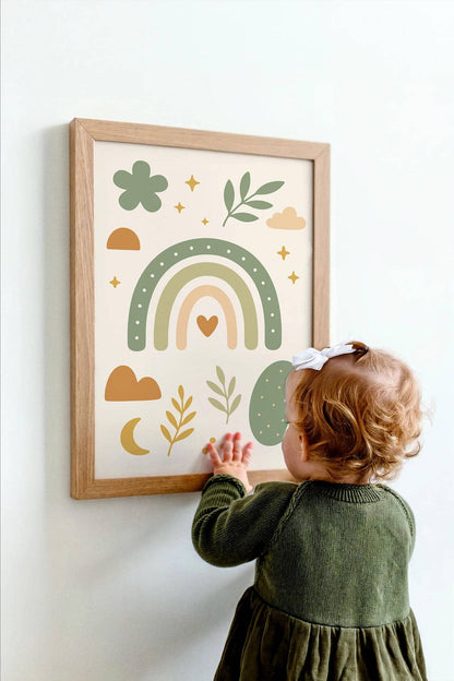 Boho Rainbow Poster – Earthy Green Tones