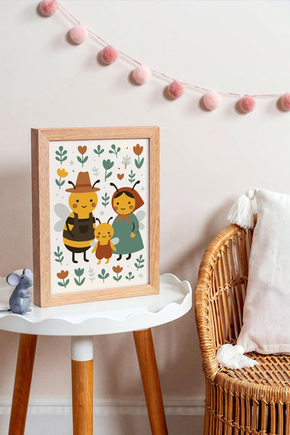 Bee Family Poster - Scandinavian Wall Art