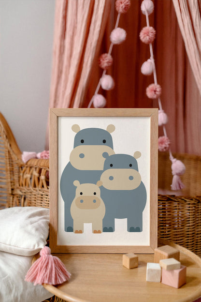 Hippo Family Wall Art – Scandinavian Animal Print