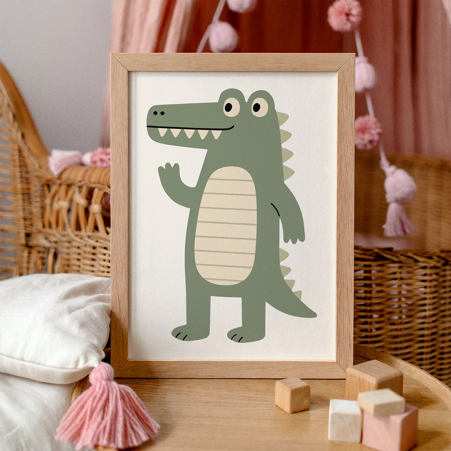 Cute Friendly Crocodil Art Print - Kids Room Wall Decor