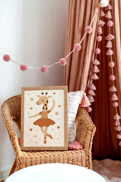 Cute Giraffe Ballerina Print - Kids Wall Ar
