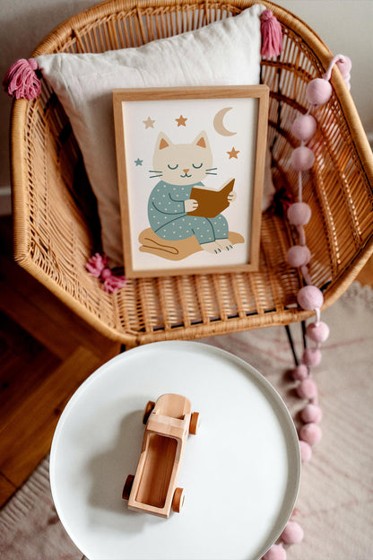 Reading Cat Poster – Kids Room Wall Art