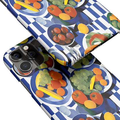 Artistic Fruit Pattern on Checkered iPhone Case