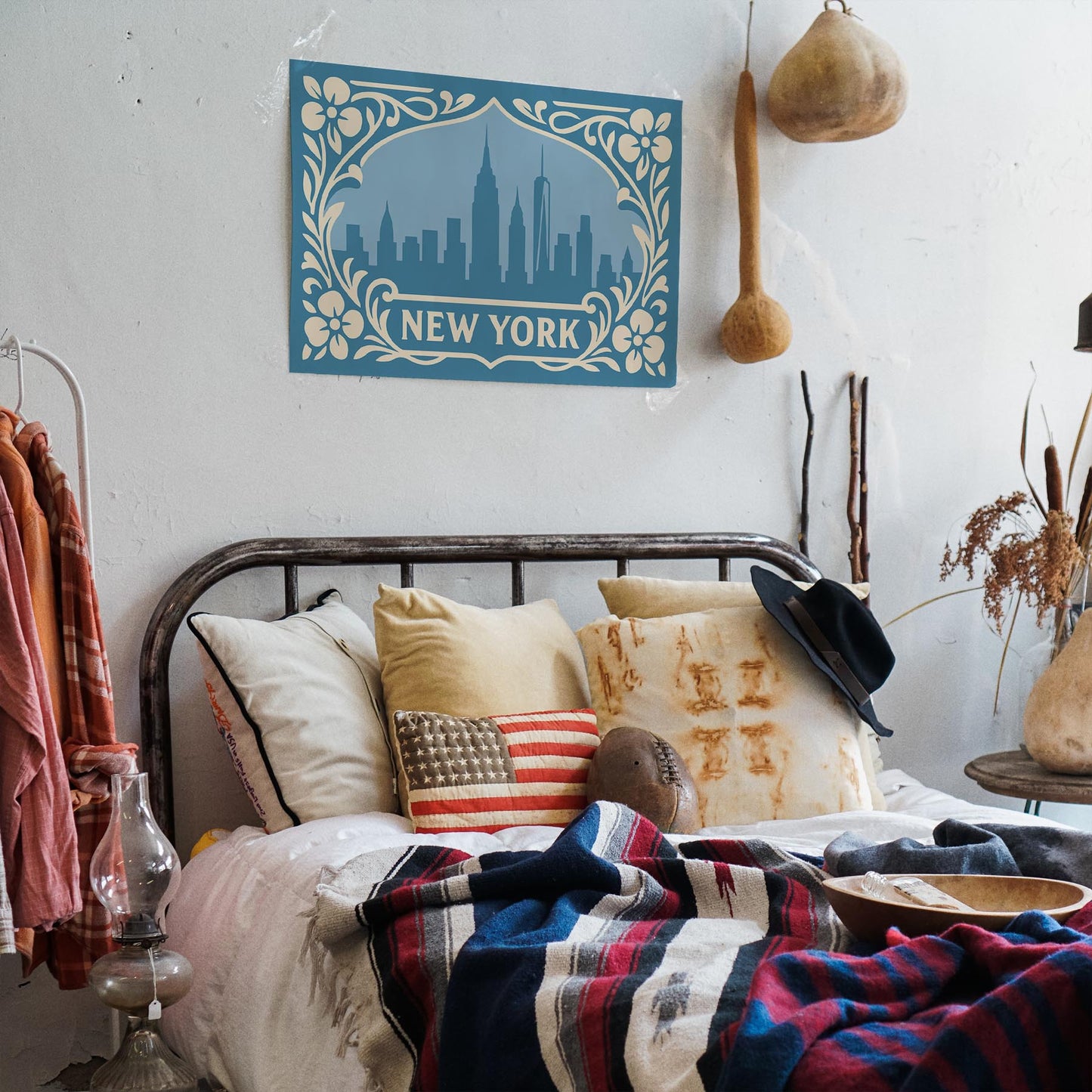 New York Icy Blue Print - Horizontal Wall Art