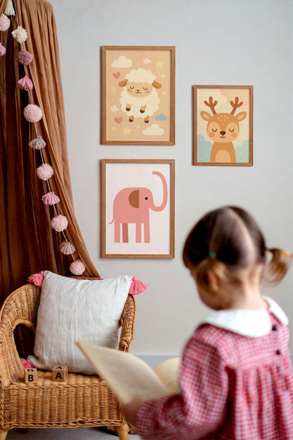 Pink  Elephant Poster - Scandinavian Animal Wall Art