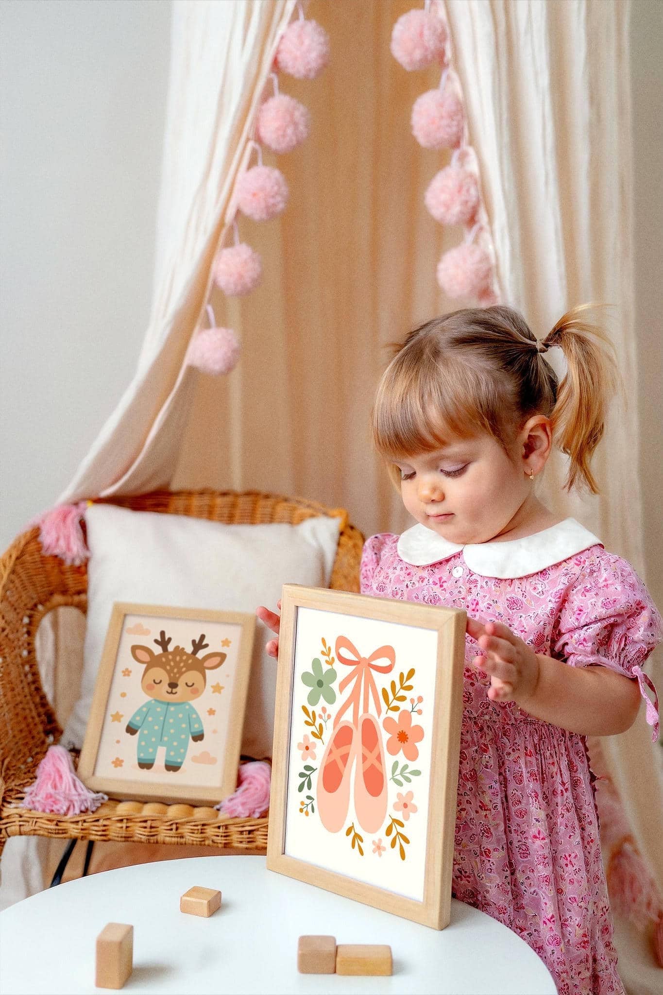 Ballet Shoes & Floral Poster – Dance Wall Art for Girls