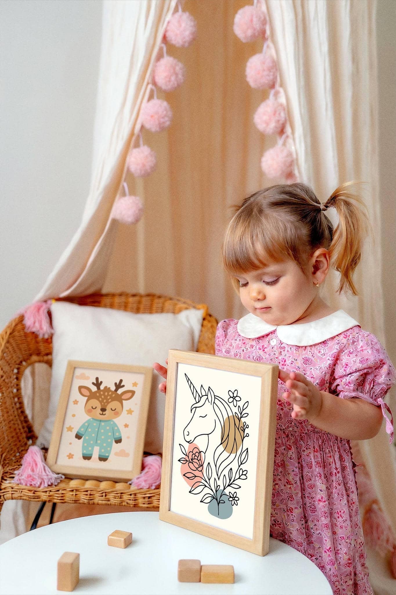 Line Art Unicorn Poster – Magical Nursery Decor