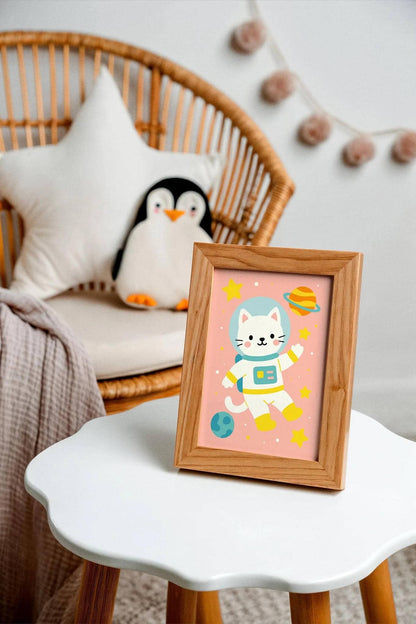 Cute Cat Astronaut Art Print – Kids Space Decor