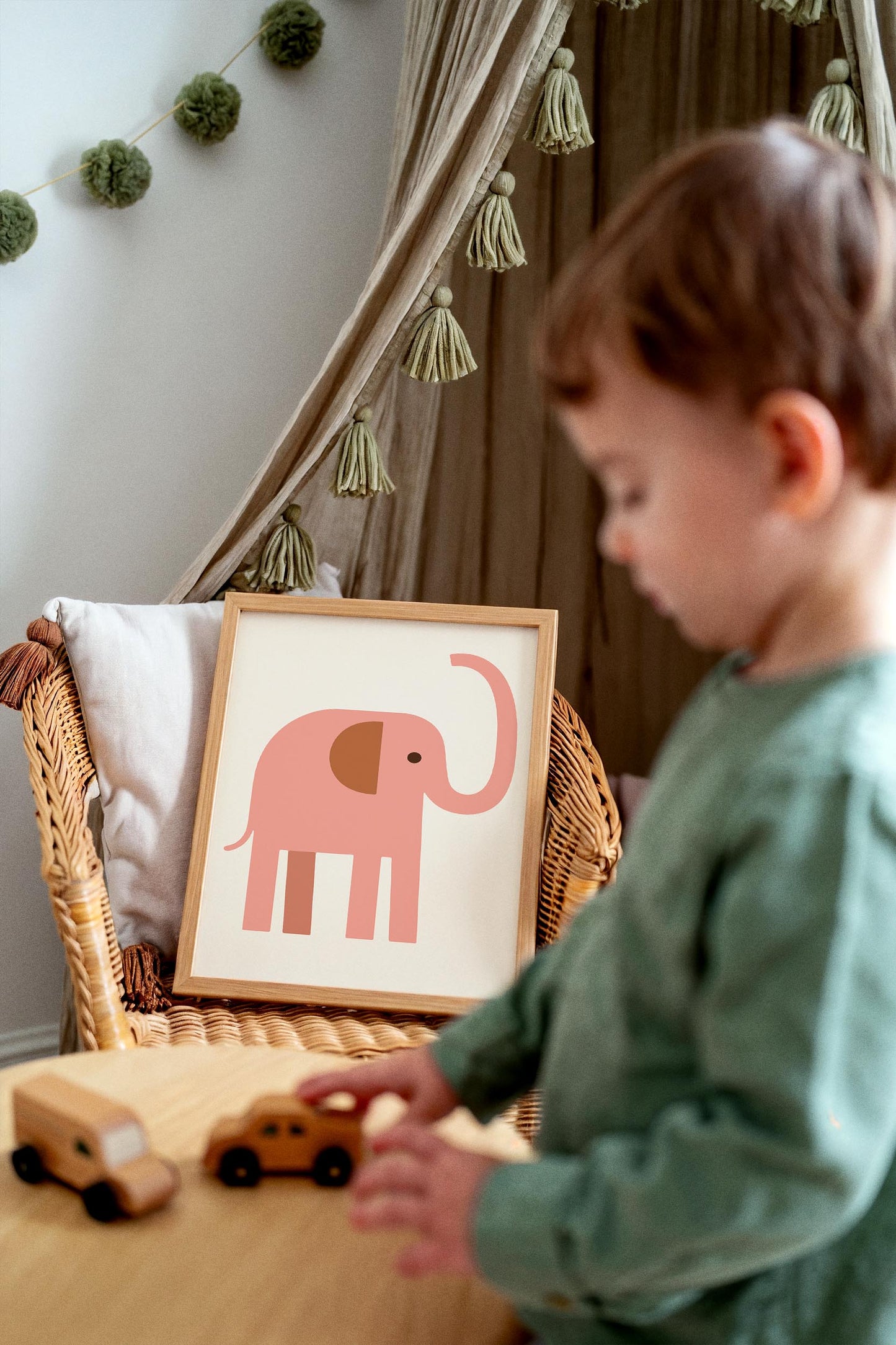 Pink  Elephant Poster - Scandinavian Animal Wall Art