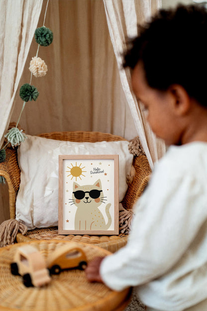Cute Cat Sunshine Poster – Kids Room Wall Art