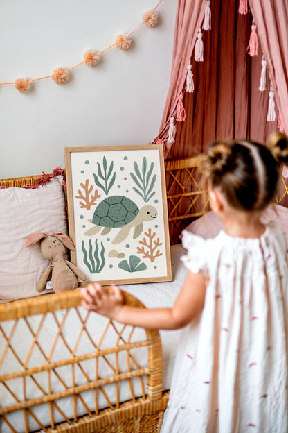 Swimming Turtle Poster – Ocean Kids Wall Art