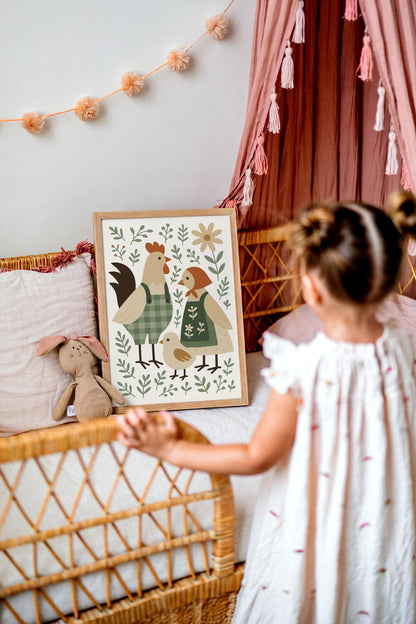 Chicken Family Poster – Farmhouse Animal Wall Art