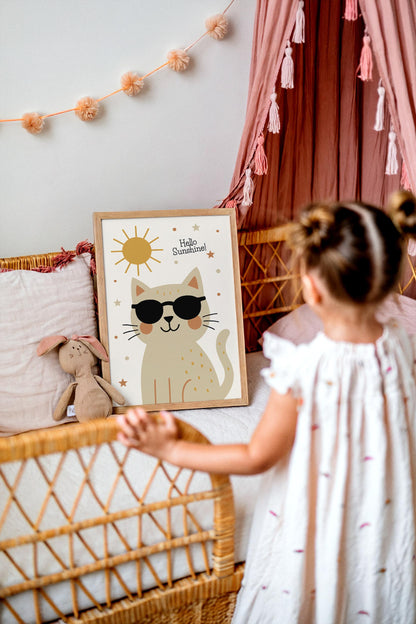 Cute Cat Sunshine Poster – Kids Room Wall Art