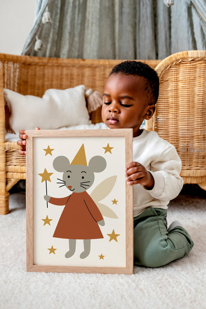 Cute Mouse Fairy Print – Scandinavian Nursery Decor