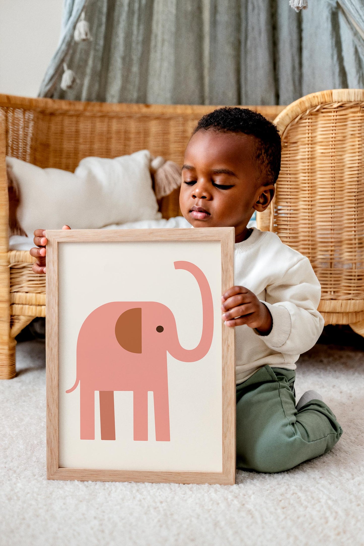 Pink  Elephant Poster - Scandinavian Animal Wall Art