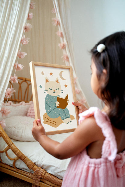 Reading Cat Poster – Kids Room Wall Art