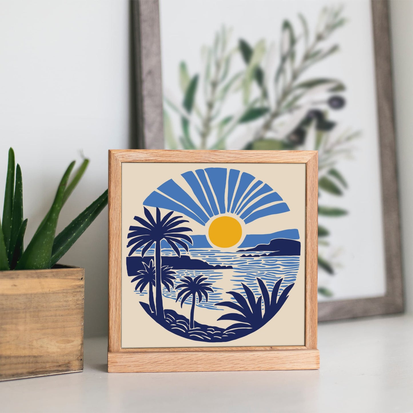 Tropical Scenery with Sunset Square Print