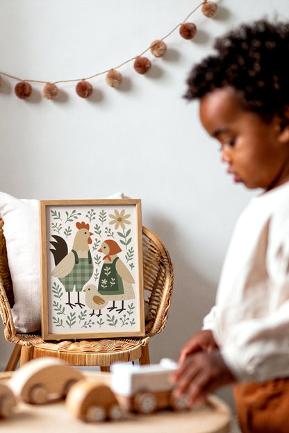 Chicken Family Poster – Farmhouse Animal Wall Art
