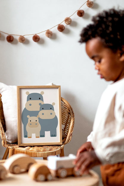 Hippo Family Wall Art – Scandinavian Animal Print