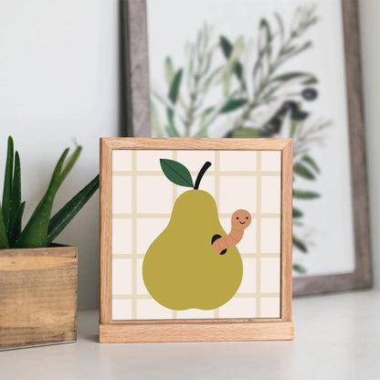 Green Pear with a Worm Poster – Square Art Print