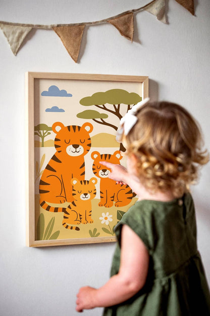 Tiger Family Safari Poster – Jungle Animal Nursery Wall Art