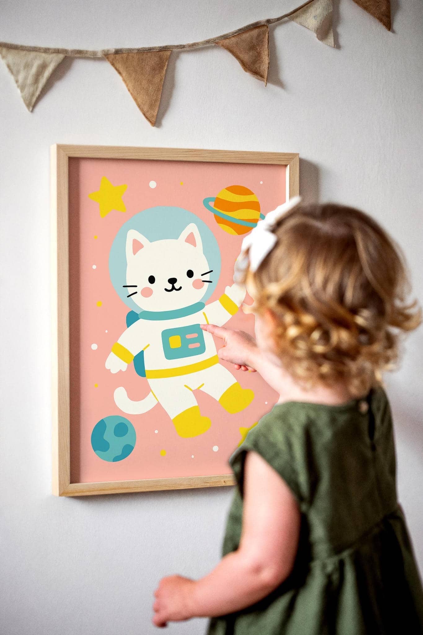 Cute Cat Astronaut Art Print – Kids Space Decor