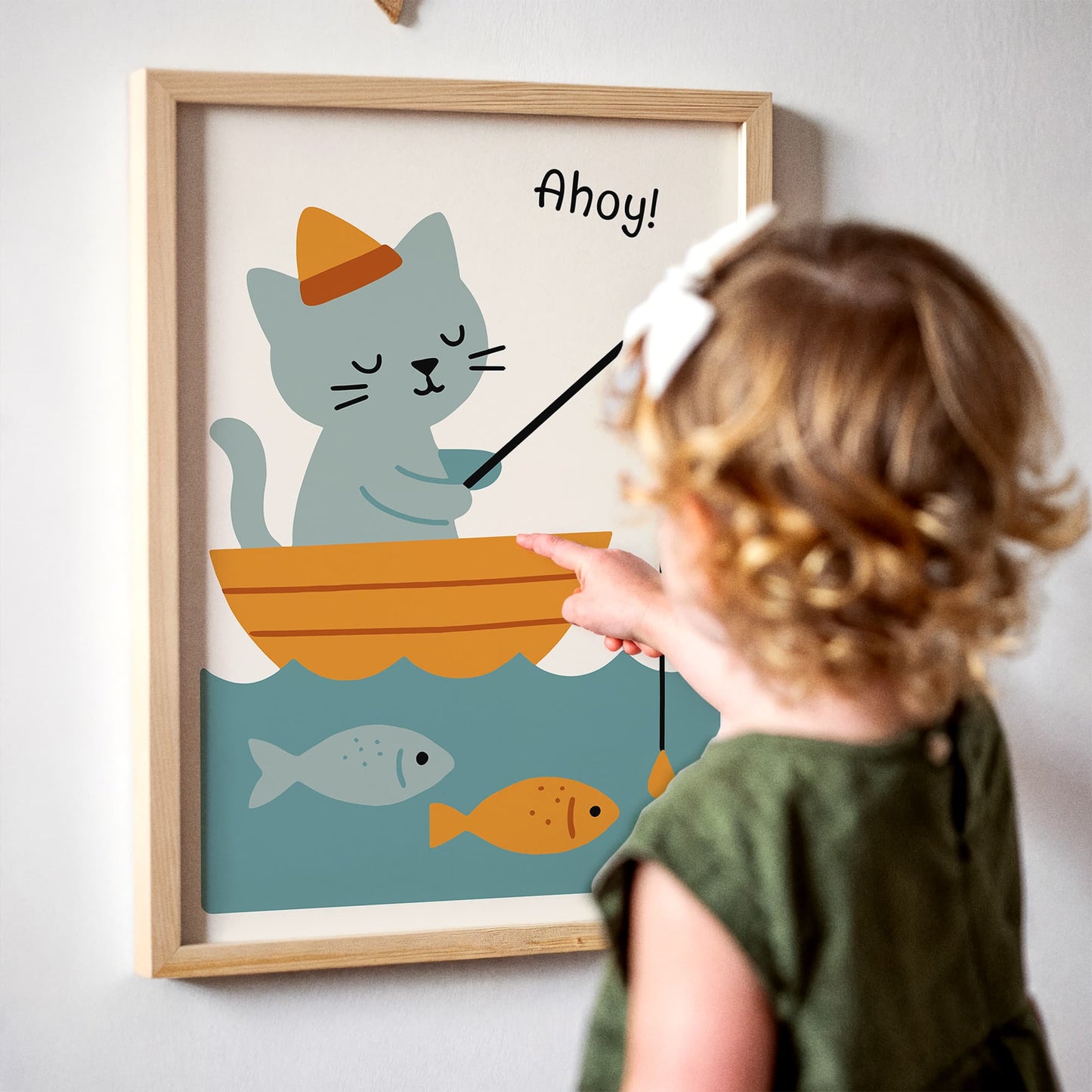 Ahoy Cat Poster - Cute Fishing Kids Room Wall Art