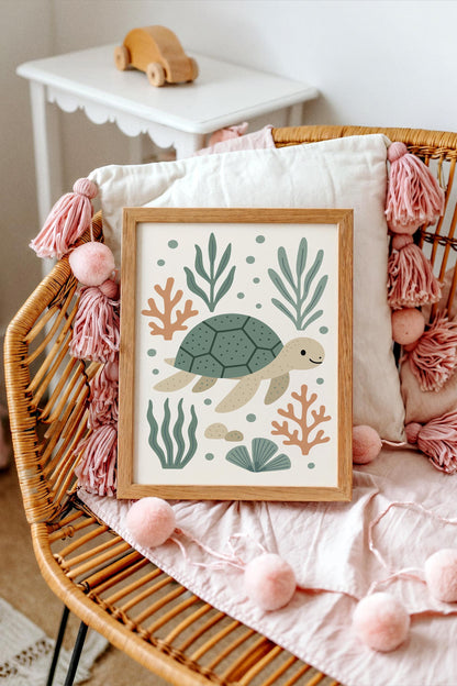 Swimming Turtle Poster – Ocean Kids Wall Art