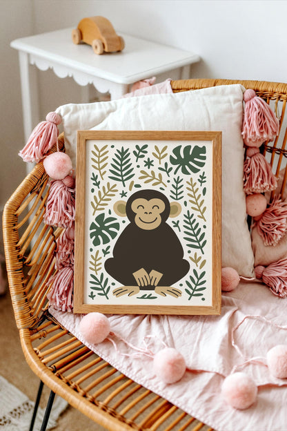 Friendly Monkey Print - Jungle Kids Wall Art
